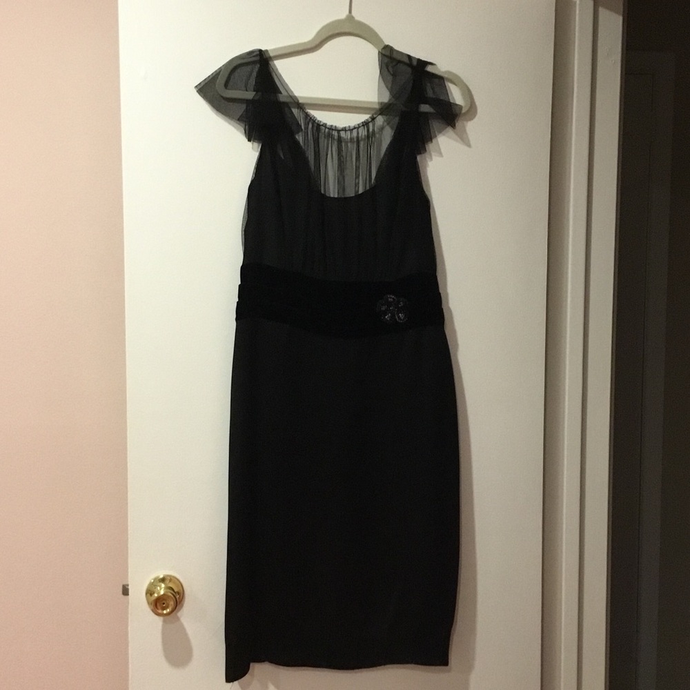 Vera Wang Black Midi Dress with Sheer Accents